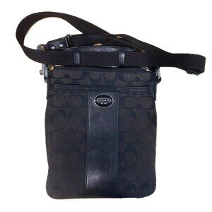 COACH Black Signature Canvas and Leather Crossbody Women Bag